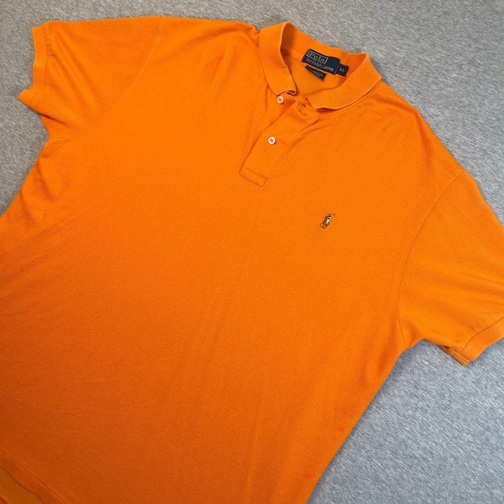 Polo Ralph Lauren Shirt Mens XL Orange Pima Cotton Multi Color Pony Polo Tee